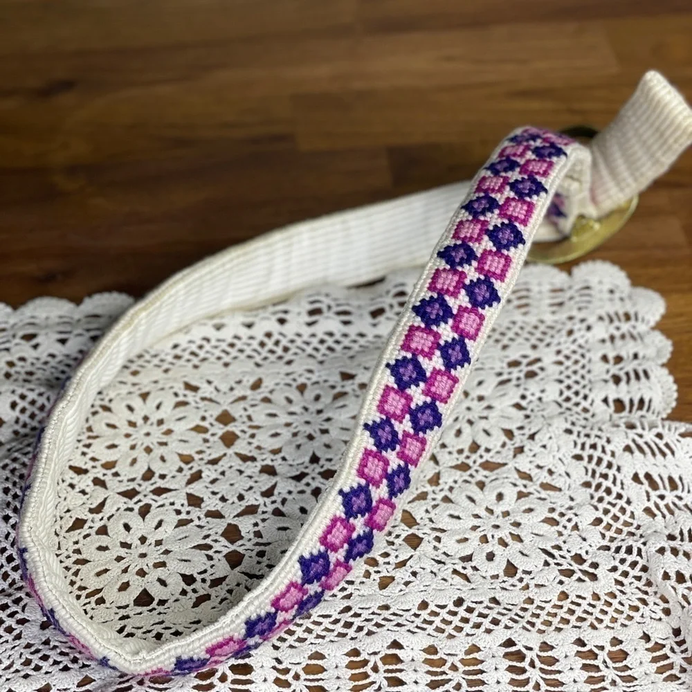 Vintage Handmade Belt Geometric Purple Cross-stitch Corduroy